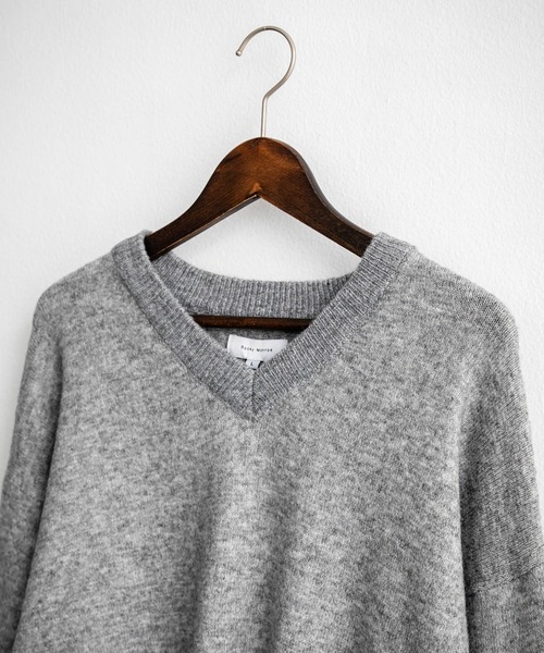 オーバーサイズ ウール混メランジVネックプルオーバーニットセーター