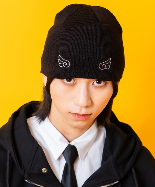 an meets zakka 天使の羽ラメ刺繍ニットビーニー（ニットキャップ