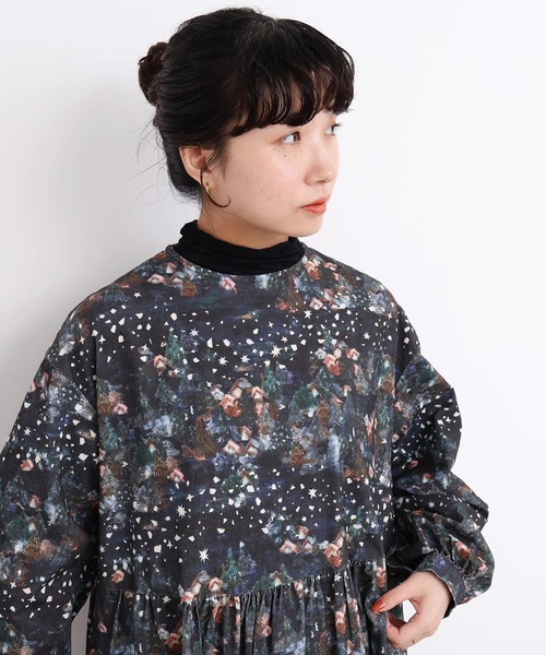 星くずと冬の街 シャツコールプリントワンピース（ワンピース）｜l