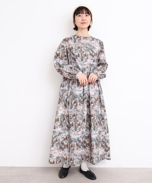 l'atelier du savon（アトリエドサボン）の「星くずと冬の街　シャツコールプリントワンピース（ワンピース・レディース・ネイビー/ベージュ・FREE）」の18枚目の写真