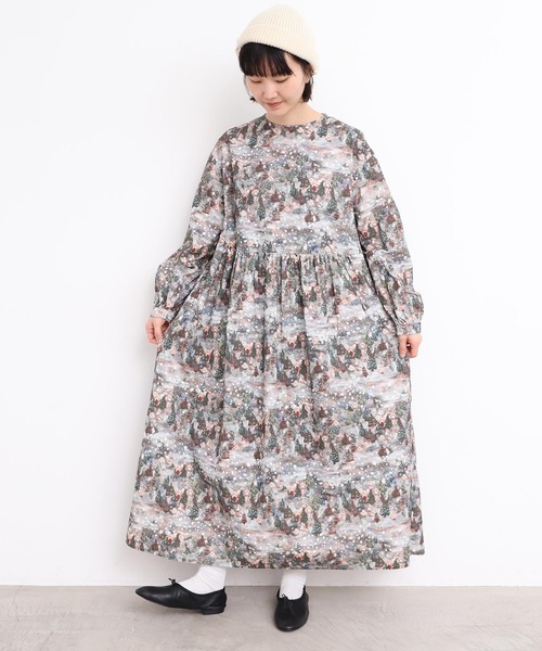l'atelier du savon（アトリエドサボン）の「星くずと冬の街　シャツコールプリントワンピース（ワンピース・レディース・ネイビー/ベージュ・FREE）」の20枚目の写真
