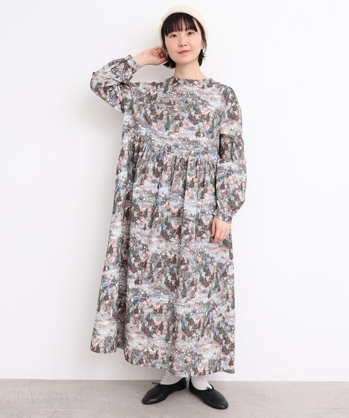 l'atelier du savon（アトリエドサボン）の「星くずと冬の街　シャツコールプリントワンピース（ワンピース・レディース・ネイビー/ベージュ・FREE）」の21枚目の写真