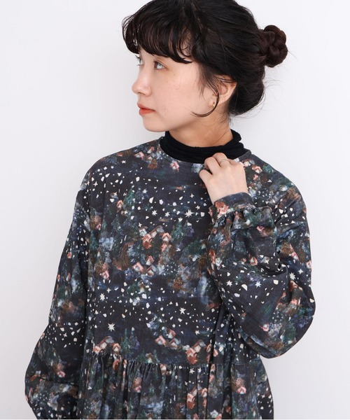 星くずと冬の街 シャツコールプリントワンピース（ワンピース）｜l