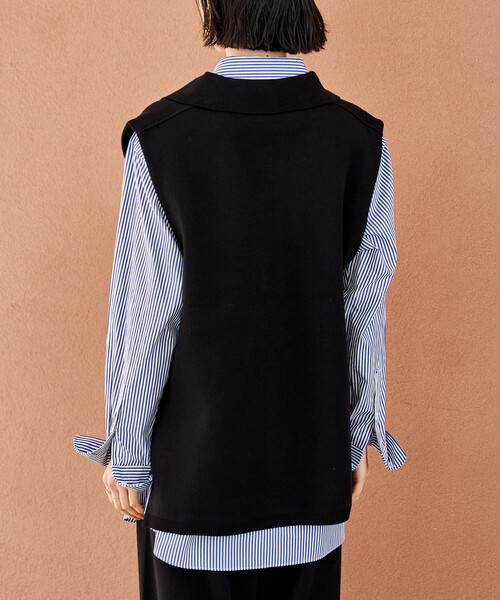 FREAK'S STORE（フリークスストア）の「＜マシーンウォッシャブル＞スウェットライクニット スキッパーポロ襟 ベスト/襟付きニット ＜セットアップ対応＞（ベスト・レディース・ネイビー/ライトグレー/ブラック・ﾌﾘ-）」の20枚目の写真