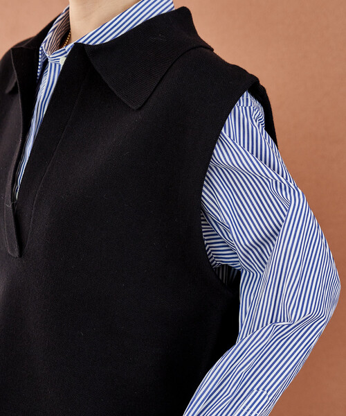 FREAK'S STORE（フリークスストア）の「＜マシーンウォッシャブル＞スウェットライクニット スキッパーポロ襟 ベスト/襟付きニット ＜セットアップ対応＞（ベスト・レディース・ネイビー/ライトグレー/ブラック・ﾌﾘ-）」の22枚目の写真