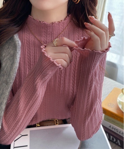 VIBGYOR（ヴィブジョー）の「スリムリブ編み ハイネックニット / ベーシック韓国 Y2K 美シルエット 秋冬(CZ)（ニット/セーター・レディース・グレー/ベージュ/ホワイト/ピンク/ブラック/ライトベージュ/アイボリー/イエロー・FREE）」の8枚目の写真