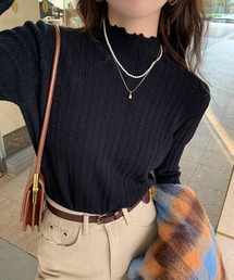 スリムリブ編み ハイネックニット / ベーシック韓国 Y2K 美シルエット 秋冬(CZ)