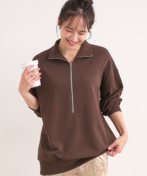 Cutie Blonde（キューティーブロンド）の「8色の選べる楽しさ ハーフジップ オーバーサイズスウェット（スウェット・レディース・アイボリー/グレー/チャコールグレー/オレンジ/パープル/ブルー系その他/ライトイエロー系/ダークブラウン・00）」の5枚目の写真