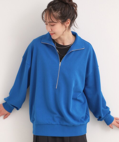 Cutie Blonde（キューティーブロンド）の「8色の選べる楽しさ ハーフジップ オーバーサイズスウェット（スウェット・レディース・アイボリー/グレー/チャコールグレー/オレンジ/パープル/ブルー系その他/ライトイエロー系/ダークブラウン・00）」の6枚目の写真
