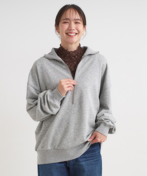 Cutie Blonde（キューティーブロンド）の「8色の選べる楽しさ ハーフジップ オーバーサイズスウェット（スウェット・レディース・アイボリー/グレー/チャコールグレー/オレンジ/パープル/ブルー系その他/ライトイエロー系/ダークブラウン・00）」の13枚目の写真