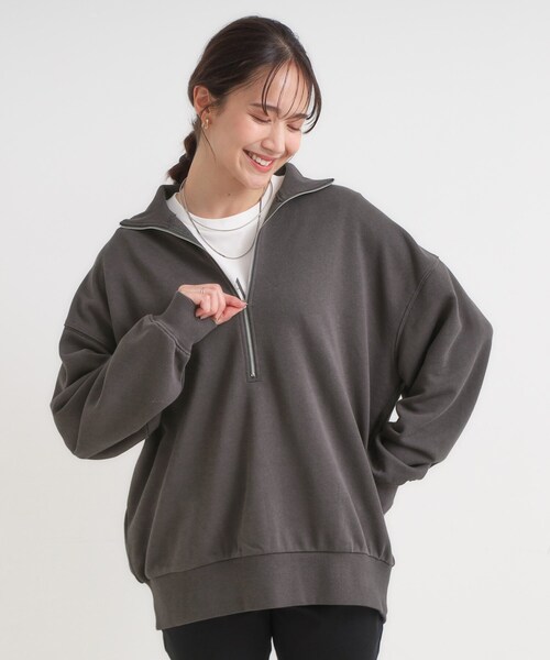 Cutie Blonde（キューティーブロンド）の「8色の選べる楽しさ ハーフジップ オーバーサイズスウェット（スウェット・レディース・アイボリー/グレー/チャコールグレー/オレンジ/パープル/ブルー系その他/ライトイエロー系/ダークブラウン・00）」の17枚目の写真