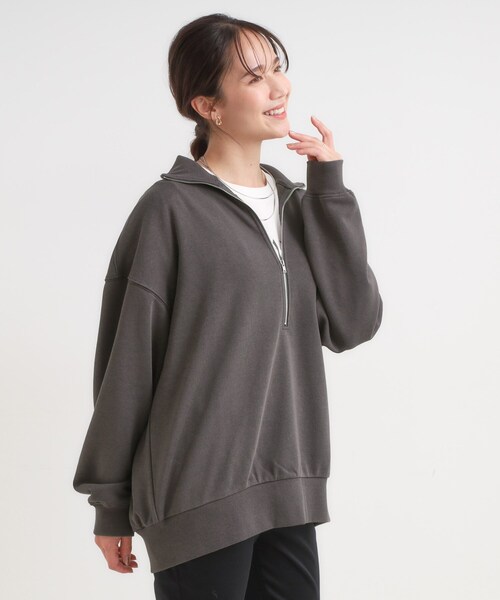 Cutie Blonde（キューティーブロンド）の「8色の選べる楽しさ ハーフジップ オーバーサイズスウェット（スウェット・レディース・アイボリー/グレー/チャコールグレー/オレンジ/パープル/ブルー系その他/ライトイエロー系/ダークブラウン・00）」の18枚目の写真