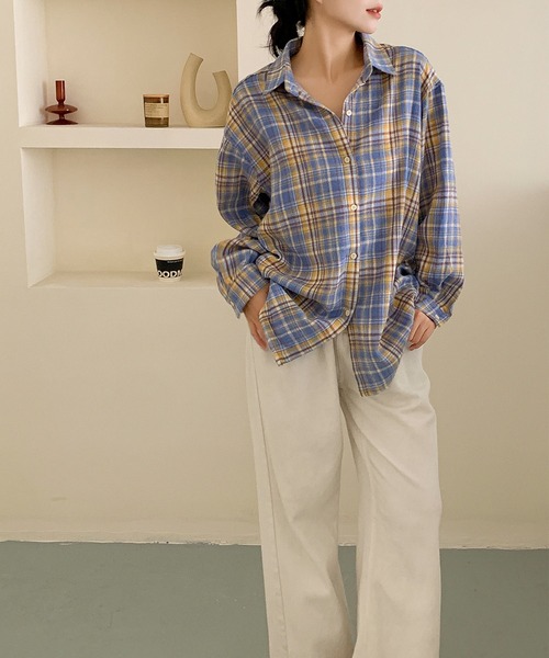 aimoha（アイモハ）の「ビッグシルエット チェックシャツ チュニック（シャツ/ブラウス・レディース・ブルー/イエロー/ブラウン・FREE）」の20枚目の写真