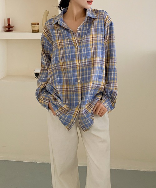 aimoha（アイモハ）の「ビッグシルエット チェックシャツ チュニック（シャツ/ブラウス・レディース・ブルー/イエロー/ブラウン・FREE）」の22枚目の写真