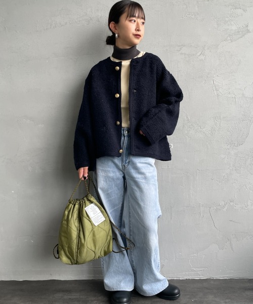 ORCIVAL（オーシバル）の「[ORCIVAL/オーシバル] クルーネック ブークレニットカーディガン（カーディガン/ボレロ・レディース・グレー/ネイビー・1）」の4枚目の写真