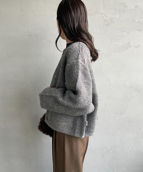 ORCIVAL（オーシバル）の「[ORCIVAL/オーシバル] クルーネック ブークレニットカーディガン（カーディガン/ボレロ・レディース・グレー/ネイビー・1）」の7枚目の写真