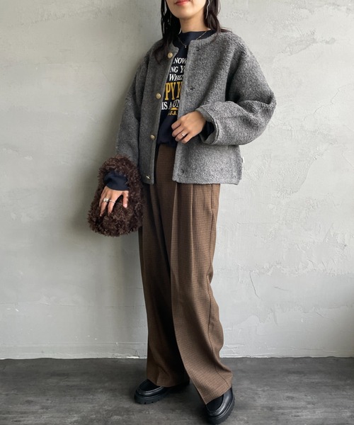 ORCIVAL（オーシバル）の「[ORCIVAL/オーシバル] クルーネック ブークレニットカーディガン（カーディガン/ボレロ・レディース・グレー/ネイビー・1）」の3枚目の写真