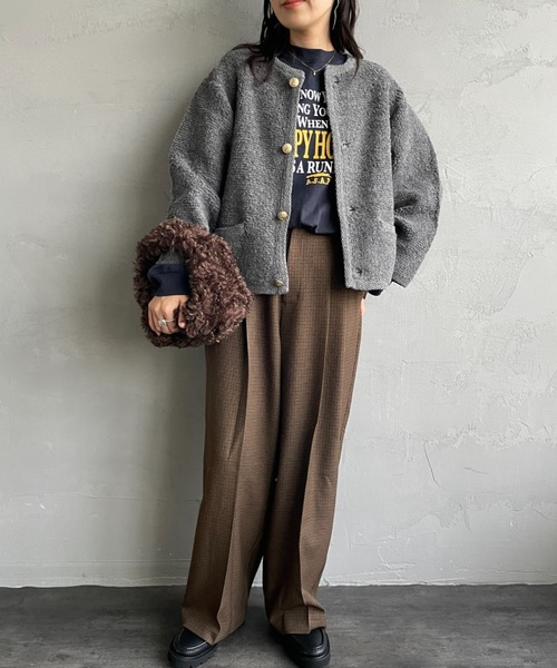 ORCIVAL（オーシバル）の「[ORCIVAL/オーシバル] クルーネック ブークレニットカーディガン（カーディガン/ボレロ・レディース・グレー/ネイビー・1）」の9枚目の写真