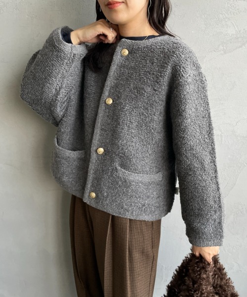 ORCIVAL（オーシバル）の「[ORCIVAL/オーシバル] クルーネック ブークレニットカーディガン（カーディガン/ボレロ・レディース・グレー/ネイビー・1）」の12枚目の写真