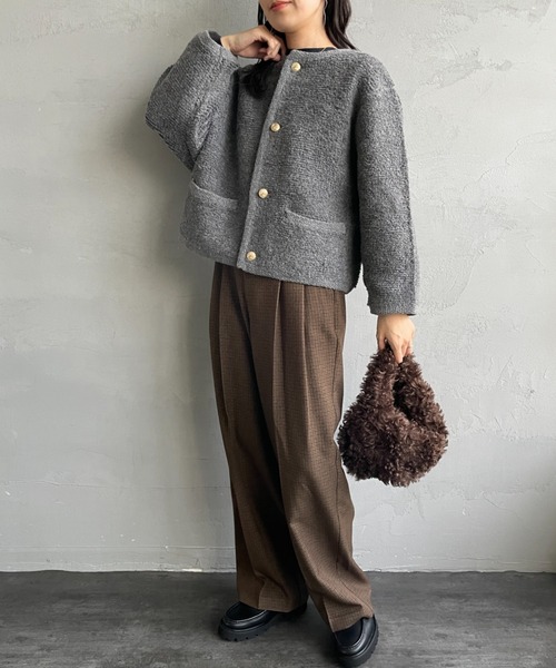 ORCIVAL（オーシバル）の「[ORCIVAL/オーシバル] クルーネック ブークレニットカーディガン（カーディガン/ボレロ・レディース・グレー/ネイビー・1）」の13枚目の写真