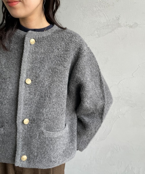 ORCIVAL（オーシバル）の「[ORCIVAL/オーシバル] クルーネック ブークレニットカーディガン（カーディガン/ボレロ・レディース・グレー/ネイビー・1）」の14枚目の写真