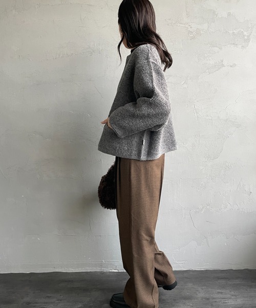 ORCIVAL（オーシバル）の「[ORCIVAL/オーシバル] クルーネック ブークレニットカーディガン（カーディガン/ボレロ・レディース・グレー/ネイビー・1）」の10枚目の写真