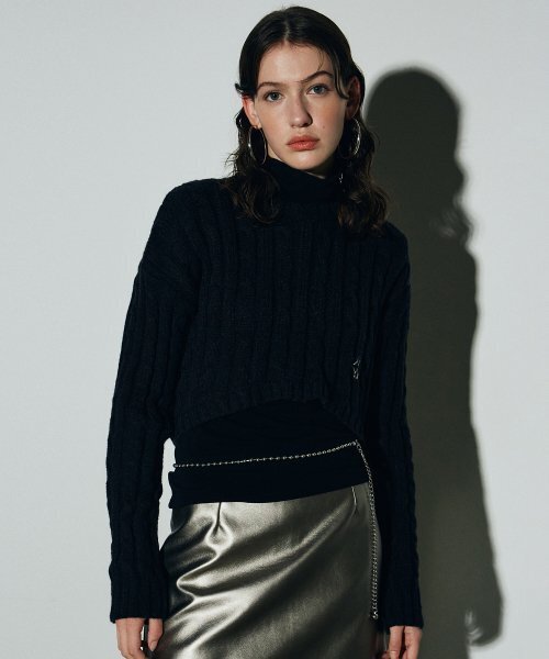 NICK&NICOLE（ニックアンドニコール）の「CROP CABLE SWEATER TOP_BLACK（ニット/セーター・レディース・その他・FREE）」の3枚目の写真