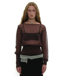 PARTIMENTO WOMEN（パルティメントウィメン）の「Unbalanced Sheer Knit Top_Brown（ニット/セーター）」