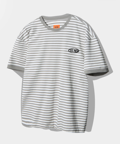 DIMITRI BLACK(ディミトリブラック)の「VLADブランドストライプリンガー半袖Tシャツ_ホワイト&グレー(Tシャツ/カットソー・レディース・その他・SMALL/MEDIUM/LARGE/X-LARGE)」の1枚目の写真