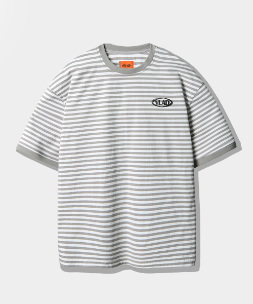DIMITRI BLACK(ディミトリブラック)の「VLADブランドストライプリンガー半袖Tシャツ_ホワイト&グレー(Tシャツ/カットソー・レディース・その他・SMALL/MEDIUM/LARGE/X-LARGE)」の2枚目の写真