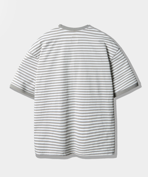 DIMITRI BLACK(ディミトリブラック)の「VLADブランドストライプリンガー半袖Tシャツ_ホワイト&グレー(Tシャツ/カットソー・レディース・その他・SMALL/MEDIUM/LARGE/X-LARGE)」の3枚目の写真