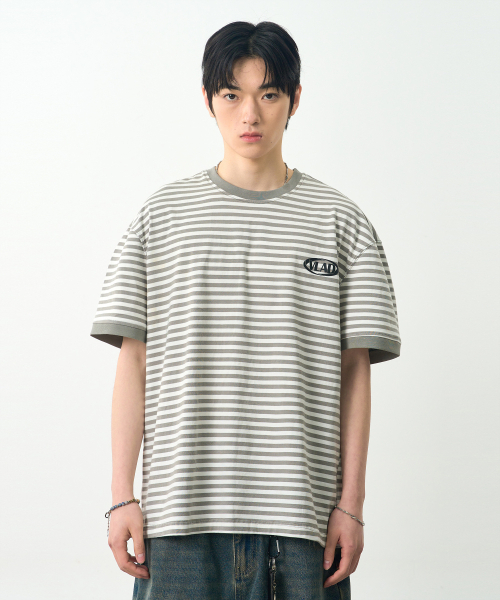DIMITRI BLACK(ディミトリブラック)の「VLADブランドストライプリンガー半袖Tシャツ_ホワイト&グレー(Tシャツ/カットソー・レディース・その他・SMALL/MEDIUM/LARGE/X-LARGE)」の4枚目の写真