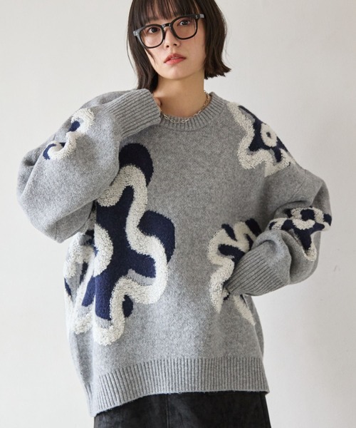 PBLIM（ページボーイリム）の「《UNISEX》フラワーモチーフニット（ニット/セーター・レディース・グレー/ブラウン/ブラック・FREE）」の5枚目の写真