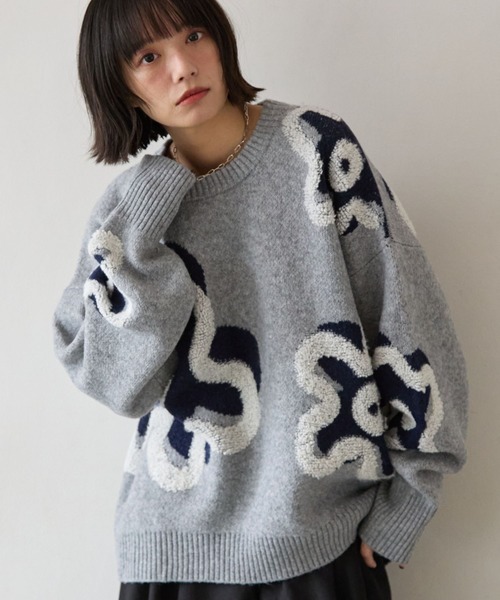 PBLIM（ページボーイリム）の「《UNISEX》フラワーモチーフニット（ニット/セーター・レディース・グレー/ブラウン/ブラック・FREE）」の6枚目の写真