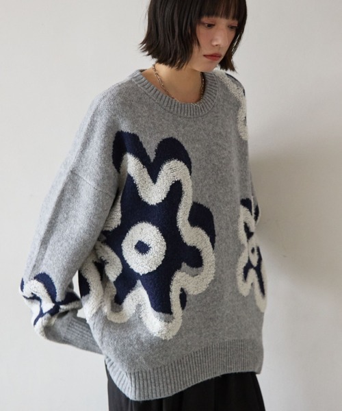 PBLIM（ページボーイリム）の「《UNISEX》フラワーモチーフニット（ニット/セーター・レディース・グレー/ブラウン/ブラック・FREE）」の7枚目の写真