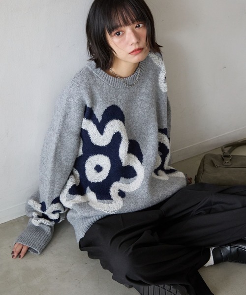PBLIM（ページボーイリム）の「《UNISEX》フラワーモチーフニット（ニット/セーター・レディース・グレー/ブラウン/ブラック・FREE）」の9枚目の写真