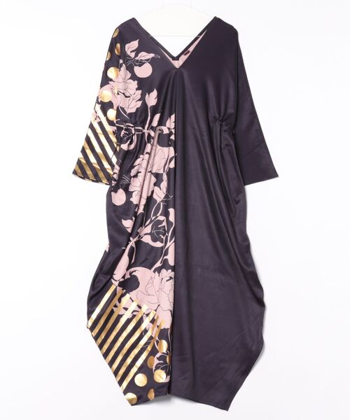 新品【カヤ】金鳳花　(きんぽうげ)　羽織付きワンピース　紫　着物 カヤ】耀う牡丹ワンピース
