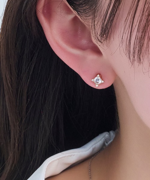 金属アレルギー対応】クラシックビジューセラミックピアス（片耳