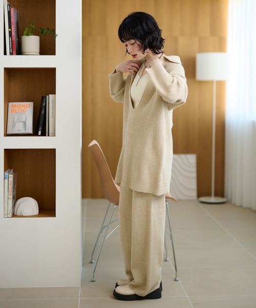 LAULEN(ローレン)の「skipper neck rib knit 3set /スキッパーネックリブニット3点セット(セットアップ・レディース・ブラック/ベージュ/ダークグレー・FREE)」の1枚目の写真
