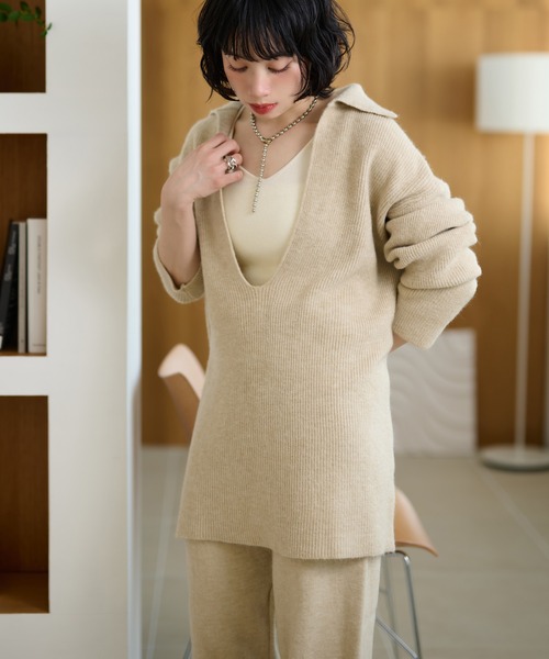 LAULEN(ローレン)の「skipper neck rib knit 3set /スキッパーネックリブニット3点セット(セットアップ・レディース・ブラック/ベージュ/ダークグレー・FREE)」の6枚目の写真