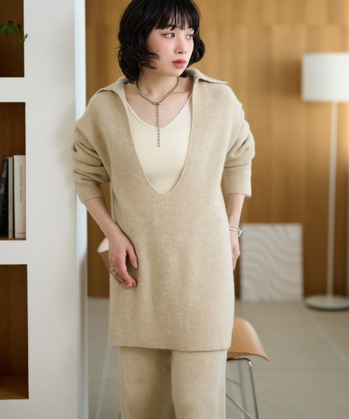 LAULEN(ローレン)の「skipper neck rib knit 3set /スキッパーネックリブニット3点セット(セットアップ・レディース・ブラック/ベージュ/ダークグレー・FREE)」の8枚目の写真
