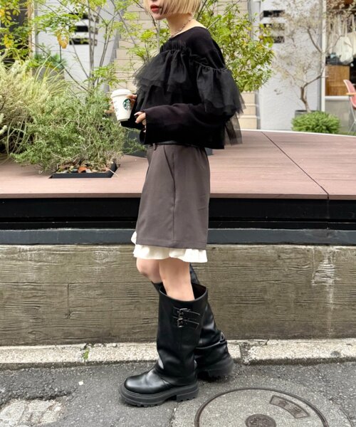 w closet(ダブルクローゼット)の「チュールフリルニット(ニット/セーター・レディース・アイボリー/ブラック/グレー/ブルー/レッド・FREE)」の16枚目の写真