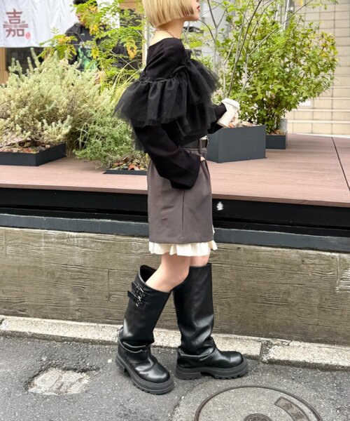 w closet(ダブルクローゼット)の「チュールフリルニット(ニット/セーター・レディース・アイボリー/ブラック/グレー/ブルー/レッド・FREE)」の18枚目の写真