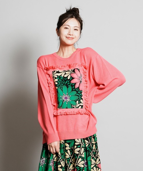 moyan ecri(モヤン エクリ)の「<moyan ecri>アフリカフリンジフレームニットプルオーバーAFRICA FRINGE FRAME KNIT PULLOVER(ニット/セーター・メンズ・グリーン/ピンク/マスタード/ダークグレー・L/M)」の1枚目の写真