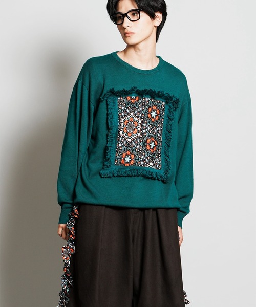 moyan ecri(モヤン エクリ)の「<moyan ecri>アフリカフリンジフレームニットプルオーバーAFRICA FRINGE FRAME KNIT PULLOVER(ニット/セーター・メンズ・グリーン/ピンク/マスタード/ダークグレー・L/M)」の3枚目の写真