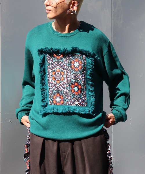moyan ecri(モヤン エクリ)の「<moyan ecri>アフリカフリンジフレームニットプルオーバーAFRICA FRINGE FRAME KNIT PULLOVER(ニット/セーター・メンズ・グリーン/ピンク/マスタード/ダークグレー・L/M)」の5枚目の写真
