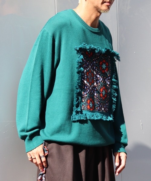 moyan ecri(モヤン エクリ)の「<moyan ecri>アフリカフリンジフレームニットプルオーバーAFRICA FRINGE FRAME KNIT PULLOVER(ニット/セーター・メンズ・グリーン/ピンク/マスタード/ダークグレー・L/M)」の6枚目の写真