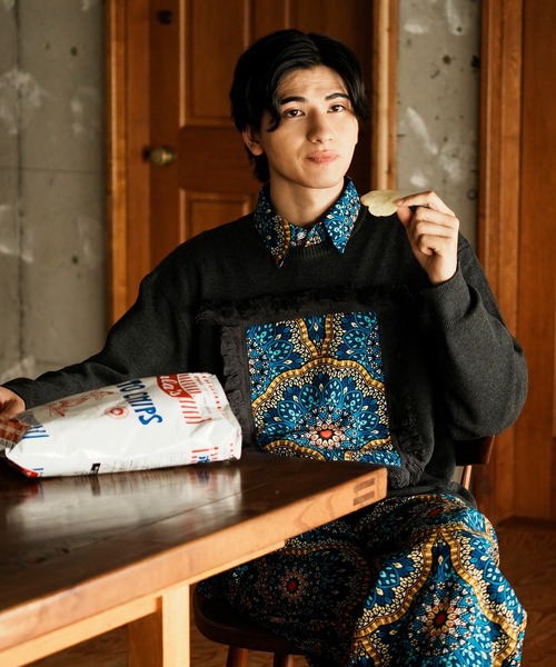 moyan ecri(モヤン エクリ)の「<moyan ecri>アフリカフリンジフレームニットプルオーバーAFRICA FRINGE FRAME KNIT PULLOVER(ニット/セーター・メンズ・グリーン/ピンク/マスタード/ダークグレー・L/M)」の11枚目の写真