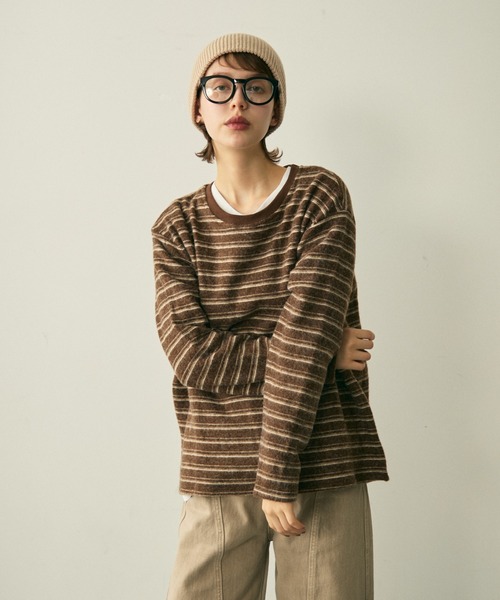 full/fill.(フルフィル)の「brushed border T / 起毛ボーダーT(Tシャツ/カットソー・レディース・ブラウン/グレー・FREE)」の8枚目の写真