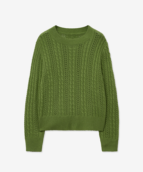 LADY VOLUME(レディーボリューム)の「TWIST CABLE PUNCHING ROUND KNIT_GREEN(ニット/セーター・レディース・その他・F)」の2枚目の写真